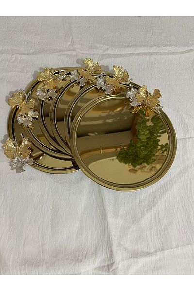 Maglor Luxury 6-Piece Gold Round Butterfly Presentation Tray 21 cm