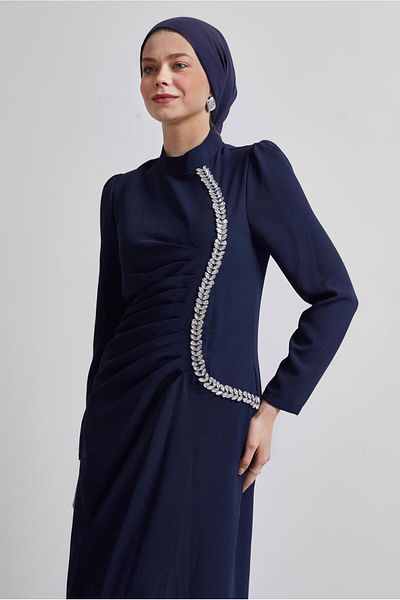 TRENDTESETTÜR ROCHIE DE SEARĂ DETALIE PIATRĂ ALBASTRU ÎNCHIS FEMEI T 1716