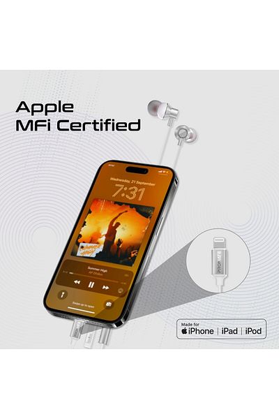 Promate Earphones With Lightning Connector, In-Ear Apple MFi Certified Earphones With Microphone.