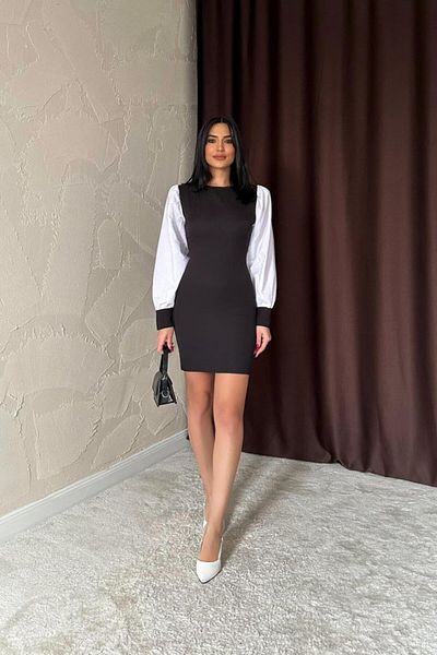 modaserdem Black Sleeve Dakron Atlas Dress