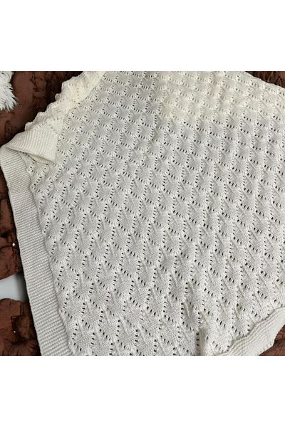 Çeyizcim Organic Thread Knitted Openwork Baby Blanket White