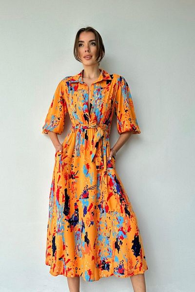 leyla sanat sanata yeni bir bakış açısı Leyla Art a New Perspective on Art Orange Floral Print Belt Dress