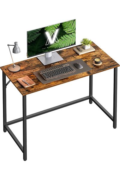 Mahmayi VASAGLE Modern Computer Desk, Industrial Laptop PC Table for Home Office - Rustic Brown and Black