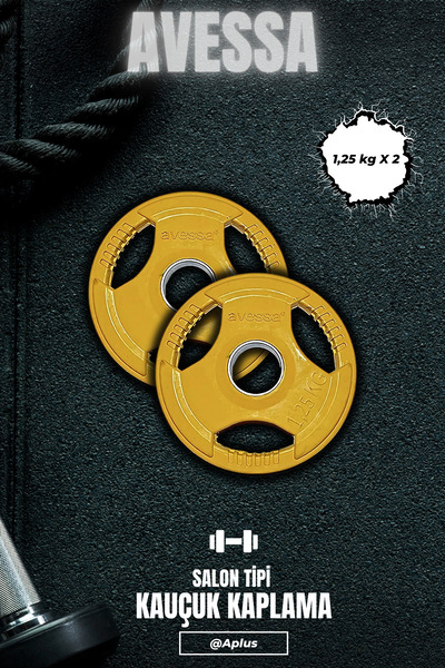 AVESSA Salon Tipi Kauçuk Kaplama Olimpik Plaka 2 x 1,25 kg Dayanıklı & Şık Ta...