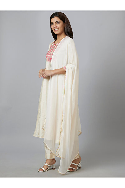 Globus By Styli Embroidered A-Line Kurta with Trouser and Dupatta Set