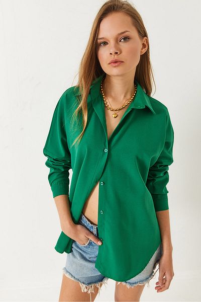 Bianco Lucci Women's Long Sleeve Button Closure Basic Shirt 60261459