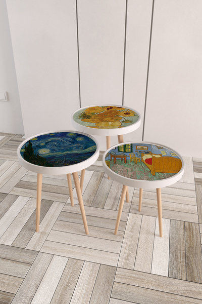 Victor Vallery Triple Art Ahşap 3'lü Roma Zigon Sehpa