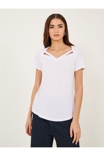 Diva By Styli Solid Regular Fit T-Shirt with Cut-Out Detail
