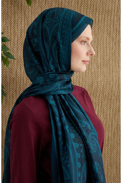 Fatma Atasoy Amelia Turquoise Ethnic Pattern Shawl