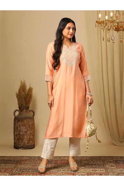 Globus By Styli Embroidered V-Neck Straight Fit Ethnic Kurta