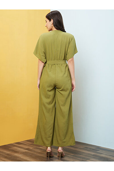Globus By Styli Solid V-Neck Drop Shoulder Waist Tie-Up Jumpsuit