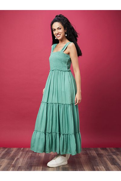 Globus By Styli Sleeveless Smocked Details Maxi Dress