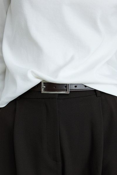 Suud Collection Brown Rou Nickel Buckle Thin Belt