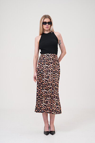 Markleydi Leopard Patterned Midi Skirt