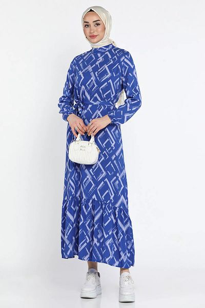 julude Φόρεμα με μοτίβο Indigo με ζώνη μέσης Hijab Viscose