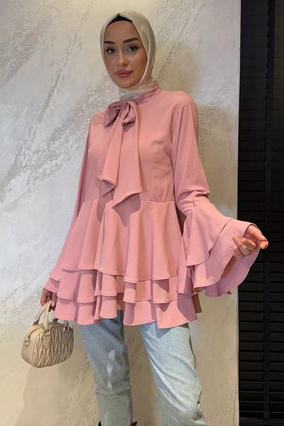 julude Τουνίκ σιφόν πλισέ με πούδρα Hijab
