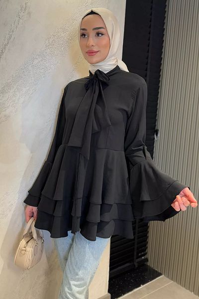 julude الحجاب الأسود مطوي سترة الشيفون