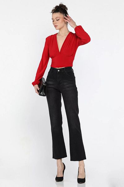 GÜLSELİ Black Cut Leg High Waist Women's Jean Jeans