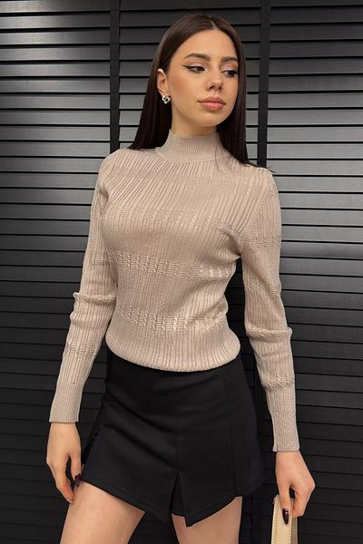 GÜLSELİ Light Powder Women's Half Fisherman Patterned Lycra Knitwear Blouse
