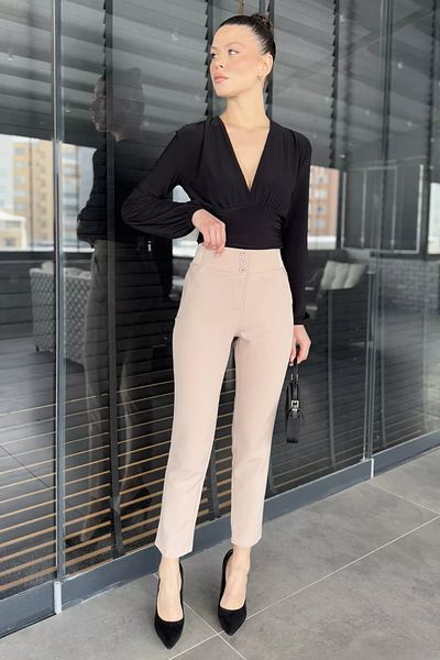 GÜLSELİ Women's Fabric Trousers with Stone Waist Elastic
