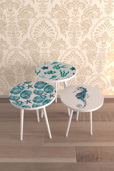 Hediyeler Kapında Sealife 3'lü Desenlİ Zigon sehpa