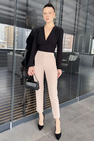 GÜLSELİ Women's Fabric Trousers with Stone Waist Elastic