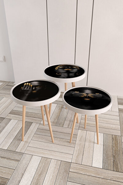 Hediyeler Kapında Black Dream Ahşap 3'lü Roma Zigon Sehpa