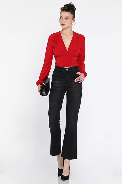 GÜLSELİ Black Cut Leg High Waist Women's Jean Jeans