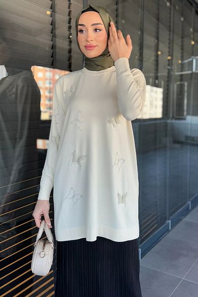 julude Stone Butterfly Stone Crew Neck Hijab Tunic