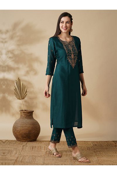 Globus By Styli Embroidered Straight Kurta and Trouser Set