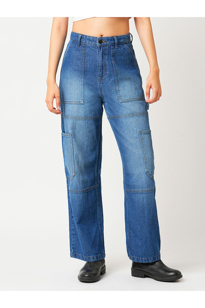 Globus By Styli بنطلون جينز كارجو بقصّة مستقيمة وخصر مرتفع