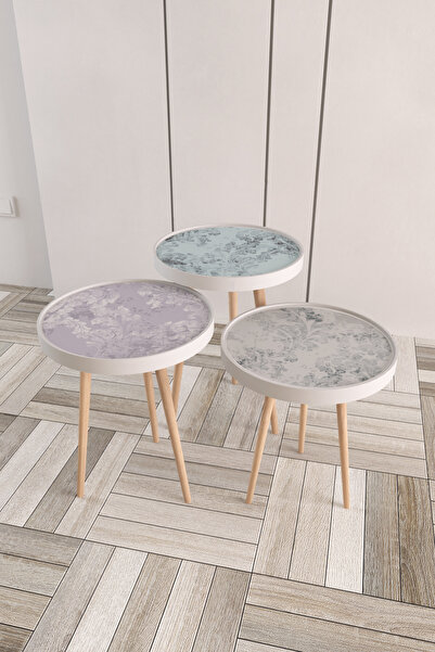 Hediyeler Kapında Pastel Renk Ahşap 3'lü Roma Zigon Sehpa