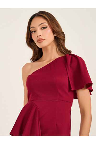 Keenly By Styli One Shoulder Bodycon Midi Dress with Ruffled Detail