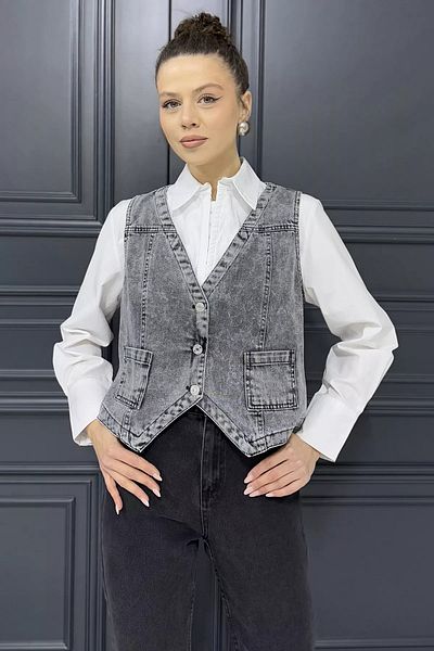 GÜLSELİ سترة جينز نسائية من A.anthracite بجيوب