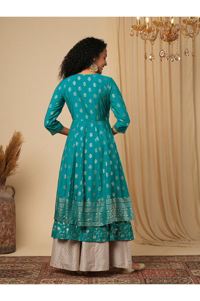 Globus By Styli Embroidered Layered Contrast Hem Detail Anarkali Kurta