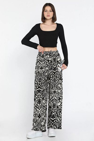 GÜLSELİ Black Wide Leg Viscose Walking Pants