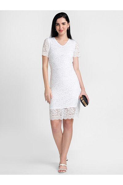 Globus By Styli V-Neck Bodycon Lace Mini Dress