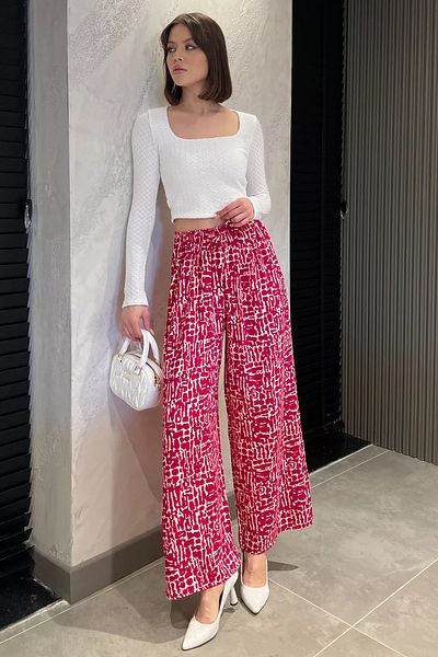 GÜLSELİ Fuchsia Elastic Waist Women's Viscose Walking Pants