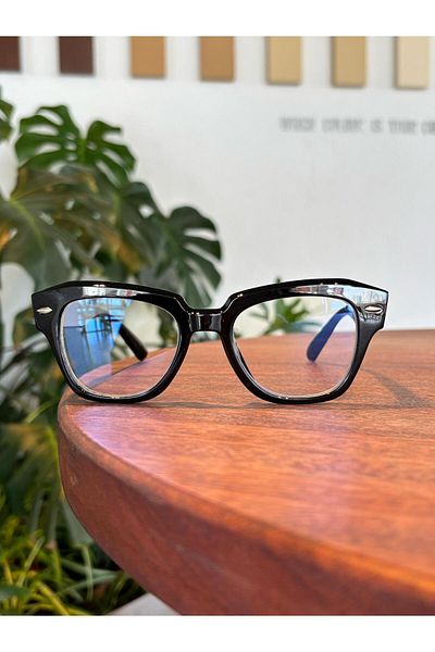 funeyes Stane Thick Black Frame Popular Blue Light Protection Blue Block Transparent Screen Glasses