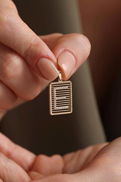 Bayar Gold 14 Ayar Altın E Harf Telli Taşlı Kolye Ucu