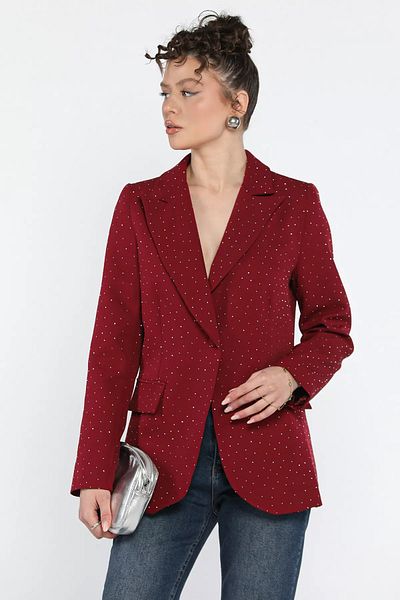 GÜLSELİ Jachetă blazer de damă cu detaliu din piatră de burgundă