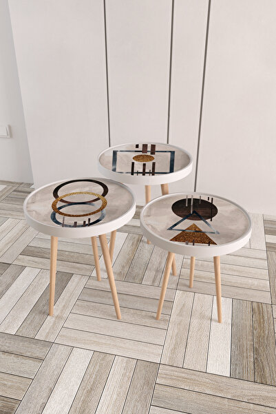 Victor Vallery Brown Shapes Ahşap 3'lü Roma Zigon Sehpa