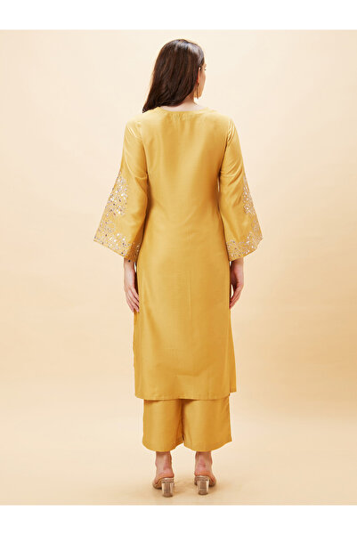 Globus By Styli Embroidered V-Neck Straight Kurta with Palazzo Set