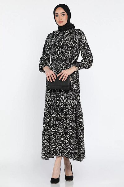 julude Rochie din viscoză hijab cu model crem negru