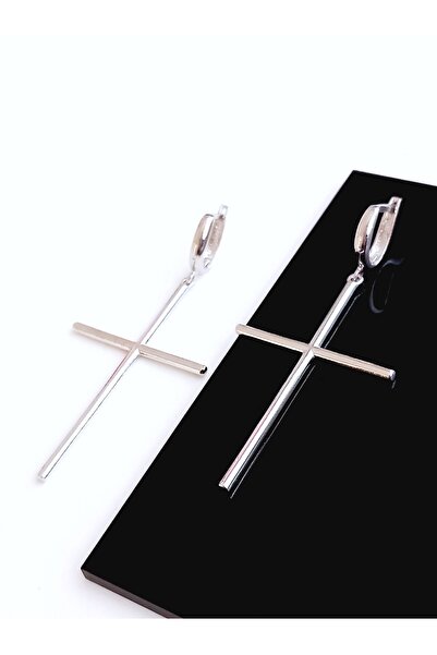 KESKİN GÜMÜŞ 18 Ayar Altın Kaplama Haç Stıck Tasarım Uzun Sallantılı Kadın Gümüş Küpe Doğum Günü Hediye