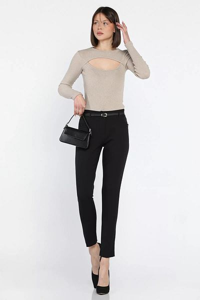 GÜLSELİ Black Women's Belted Fabric Trousers