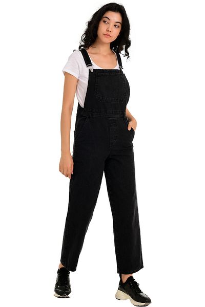 fehika Black Cargo Pocket Gardener Salopet Jean Overalls
