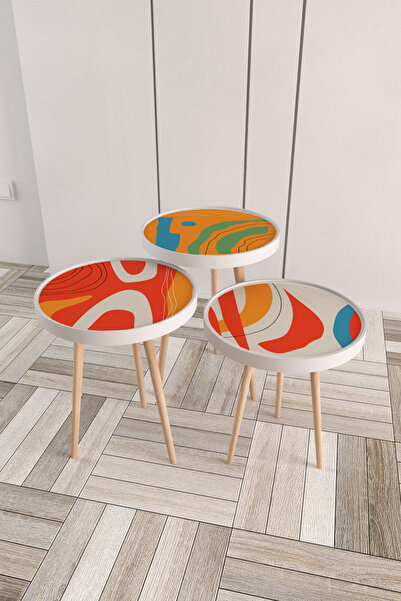 Victor Vallery Orange Ahşap 3'lü Roma Zigon Sehpa