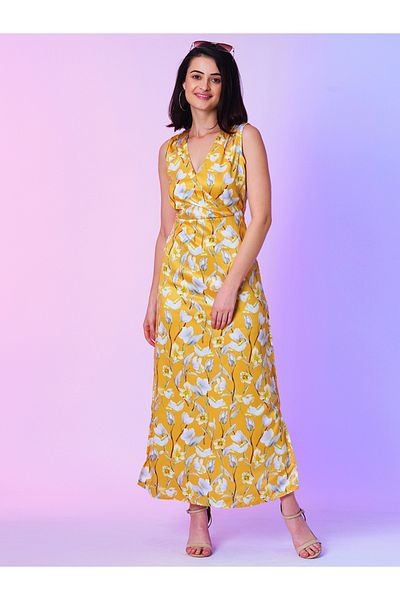 Globus By Styli All-Over Floral Print Sleeveless Wrap A-Line Maxi Dress