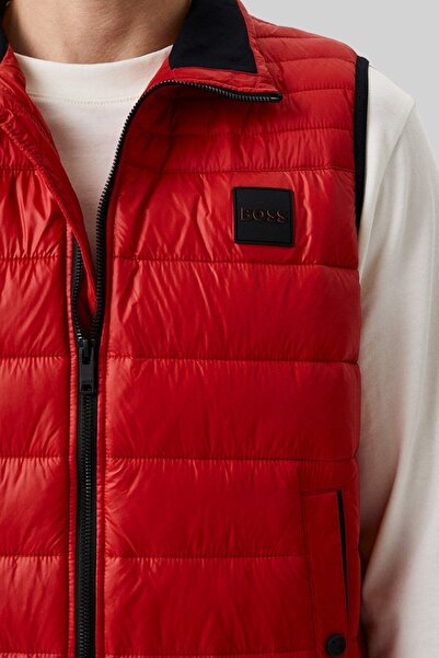 BOSS Su Tutmaz Regular Fit Dik Yaka Şişme Erkek Yelek Kırmızı